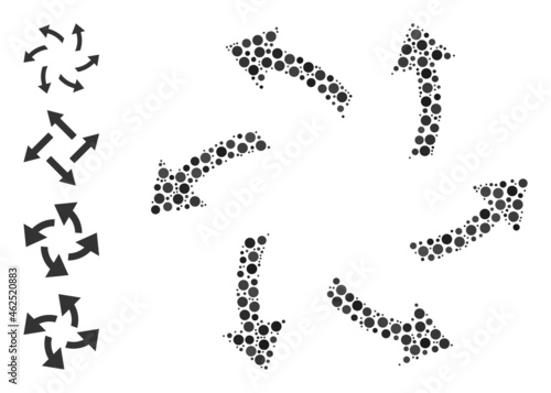 Circle collage centrifugal arrows. Vector collage is based on centrifugal arrows icon, and composed from randomized circle items.