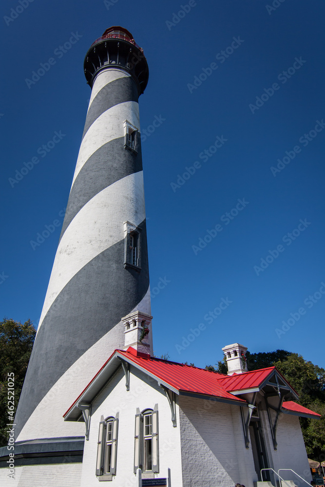 St. Augustine Lighthouse museum on a sunny day with beautiful blue sky St. Augustine, Florida.