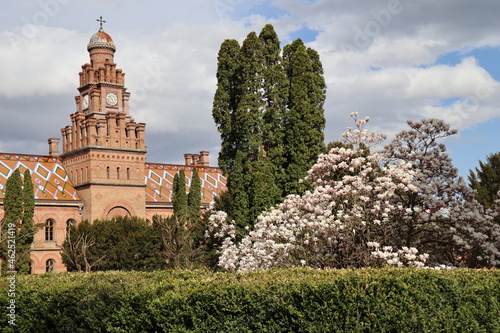Fényképezés Building of Chernivtsi National University, Clock tower and dome against a backg