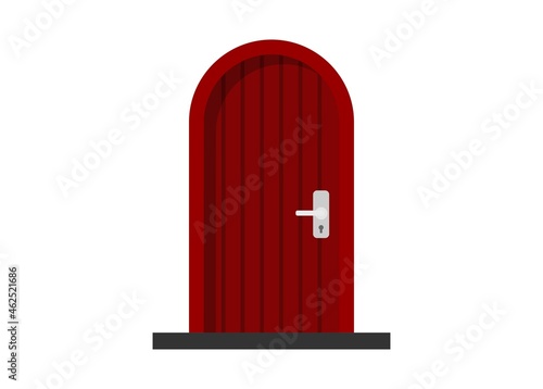 Wooden round shape door. Simple flat illustration.