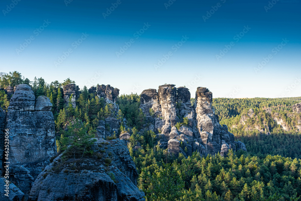 Beautiful sunset over the karst mountains of Saxon Switzerland National Park Germany Beautiful sunset over the karst mountains of Saxon Switzerland National Park Germany