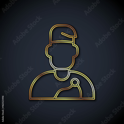 Gold line Wizard warlock icon isolated on black background. Vector