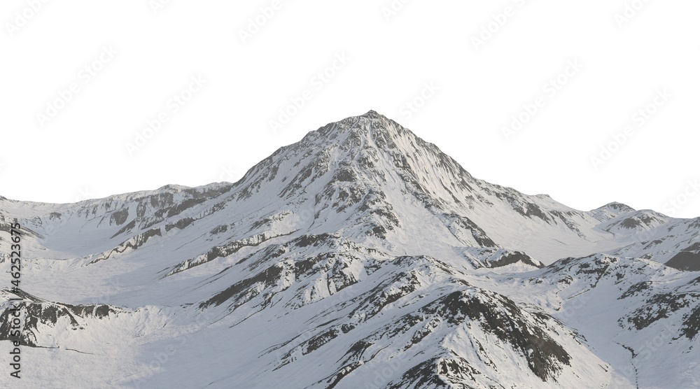 Snowy mountains Isolated on white background 3d illustration