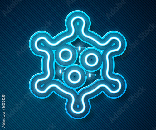 Glowing neon line Virus icon isolated on blue background. Corona virus 2019-nCoV. Bacteria and germs, cell cancer, microbe, fungi. Vector