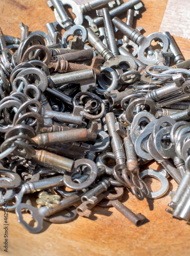 keys for old padlocks in a large pile