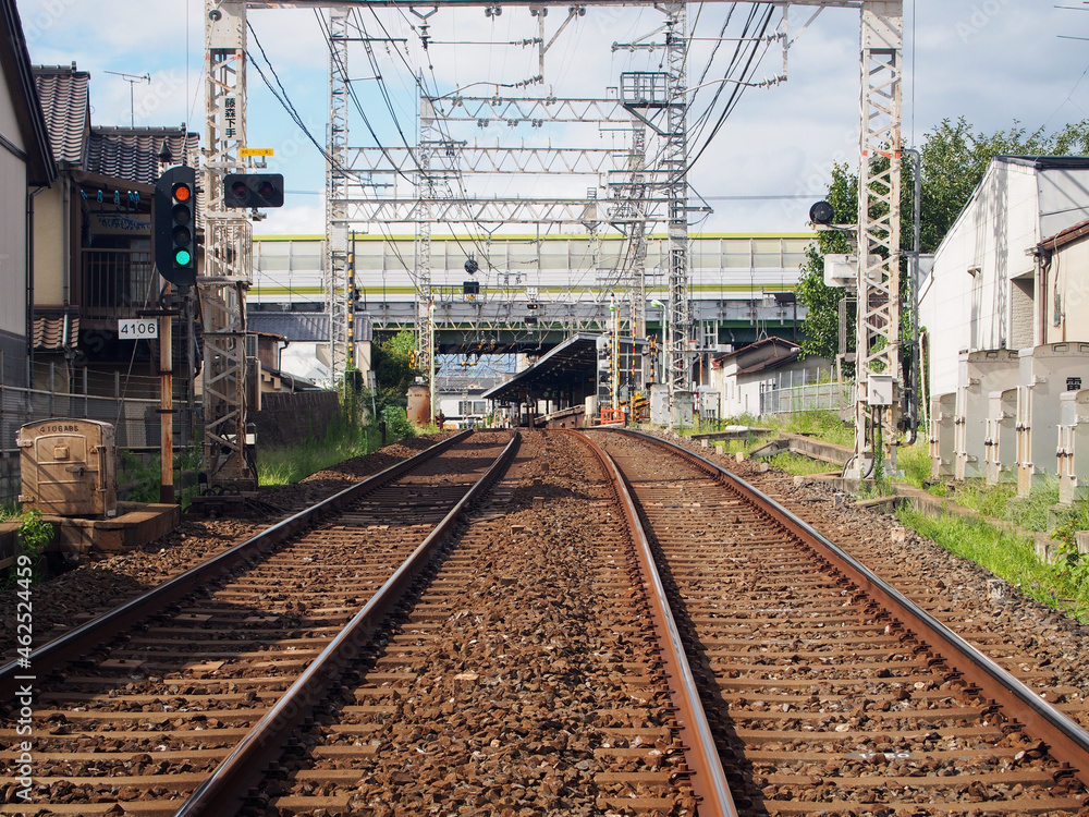 京阪電車 出町柳方面 藤森駅と名神高速道路の高架