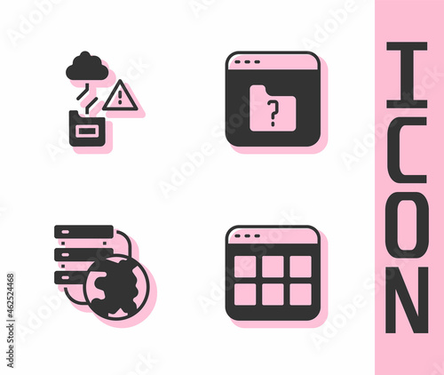 Set Browser files, Cloud technology data transfer, Network cloud connection and File missing icon. Vector