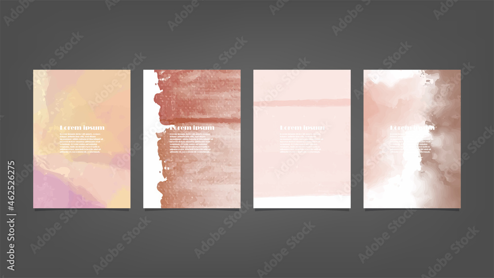 Set of earth tone vector watercolor backgrounds for poster, brochure or flyer, Bundle of watercolor posters, flyers or cards. Banner template.