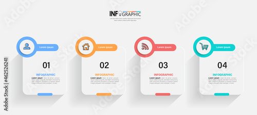 Infographics design template, business concept with 4 steps or options, can be used for workflow layout, diagram, annual report, web design.Creative banner, label vector.	
