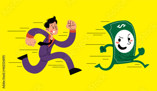 Fotografie Businessman chasing money flat vector illustration