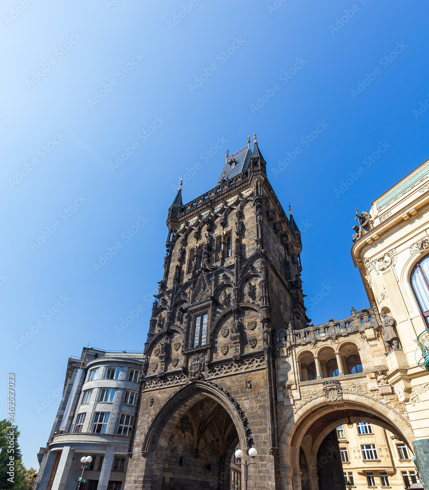Obraz premium Afternoon view of the Powder Tower in Prague, Czechia.