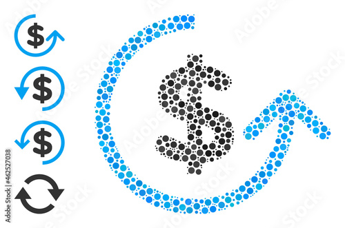 Round dot mosaic chargeback. Vector collage is based on chargeback icon, and constructed from random circle items. Vector icon of chargeback constructed of random round dots.