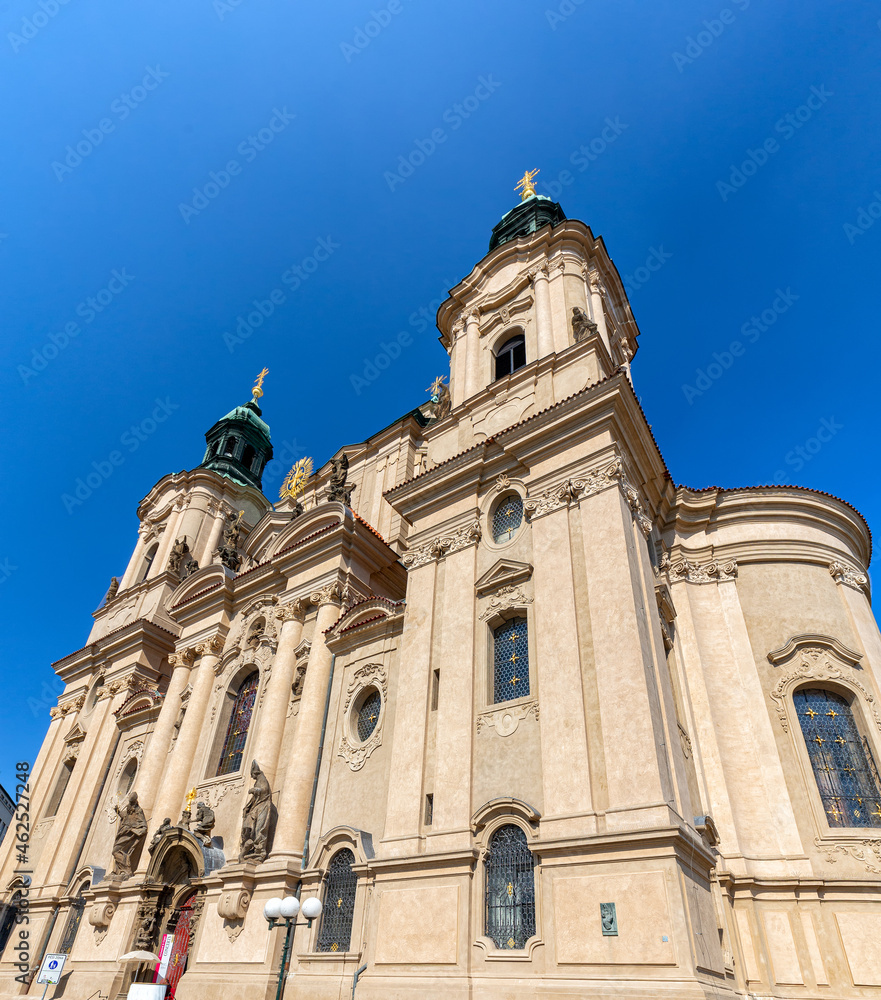 The Saint Nicholas Church exterior in Prague, Czechia.
