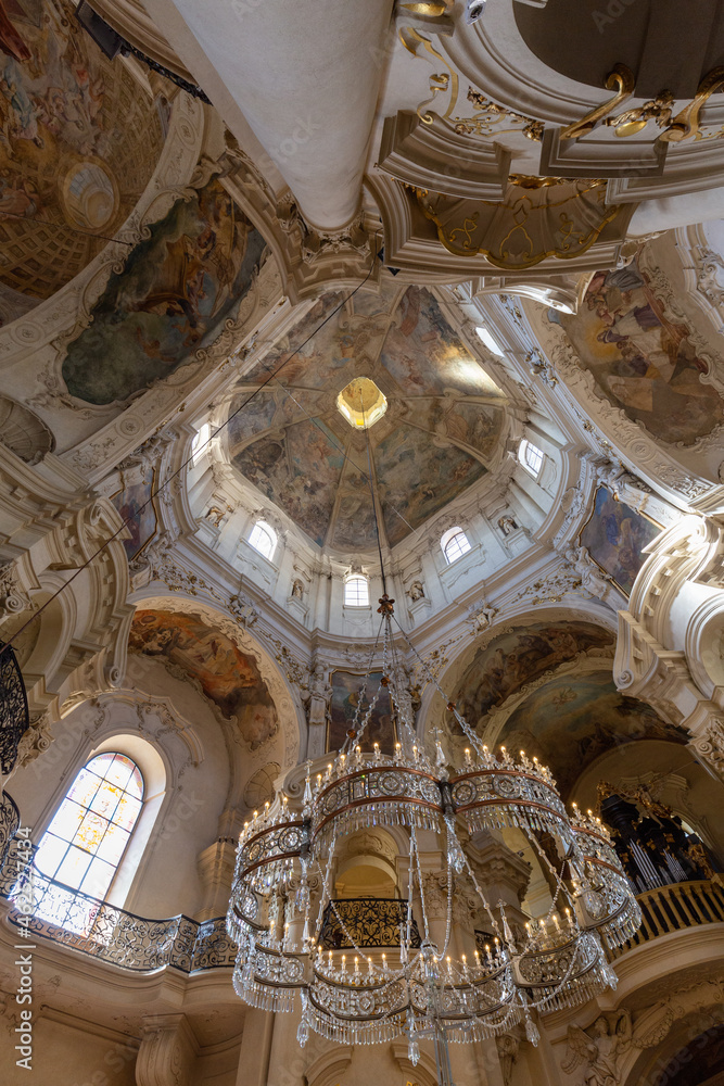 The Saint Nicholas Church interior in Prague, Czechia.