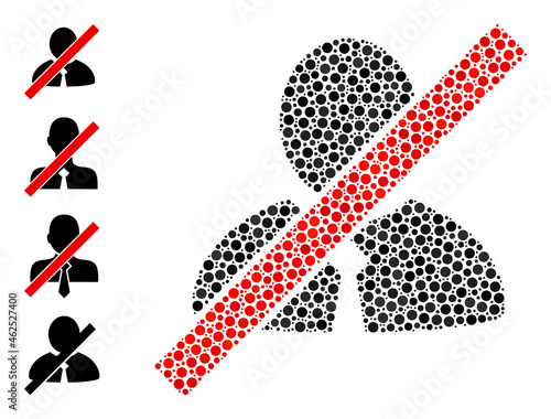 Circle combination blacklisted clerk. Vector collage is based on blacklisted clerk icon, and done of randomized round dots. Vector icon of blacklisted clerk created of random circle pixels.