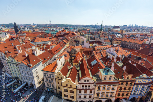 Beautiful morning view of Prague from the Astronomical Clock in Czechia.