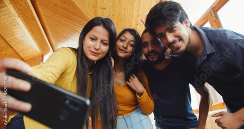 Photography South Asian young people from India taking selfies