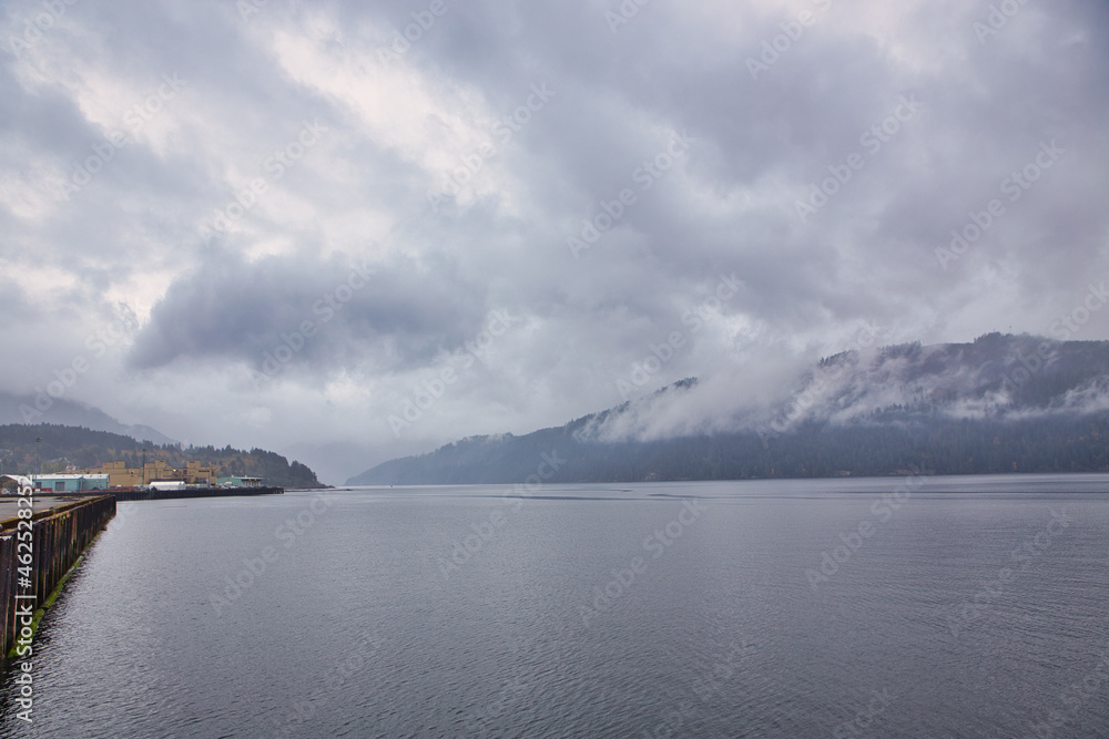 A view of the mountains has port albarni during a stormy day of a month of October 2021.