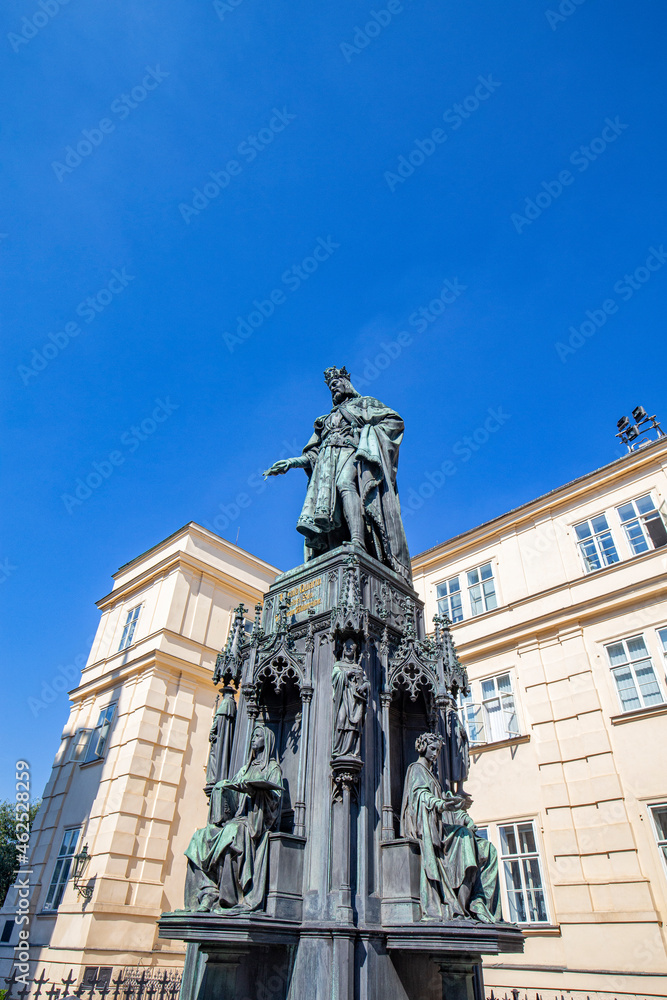 Krizovnicke Namesti Statue at the entrance to the Charles Bridge in Prague.