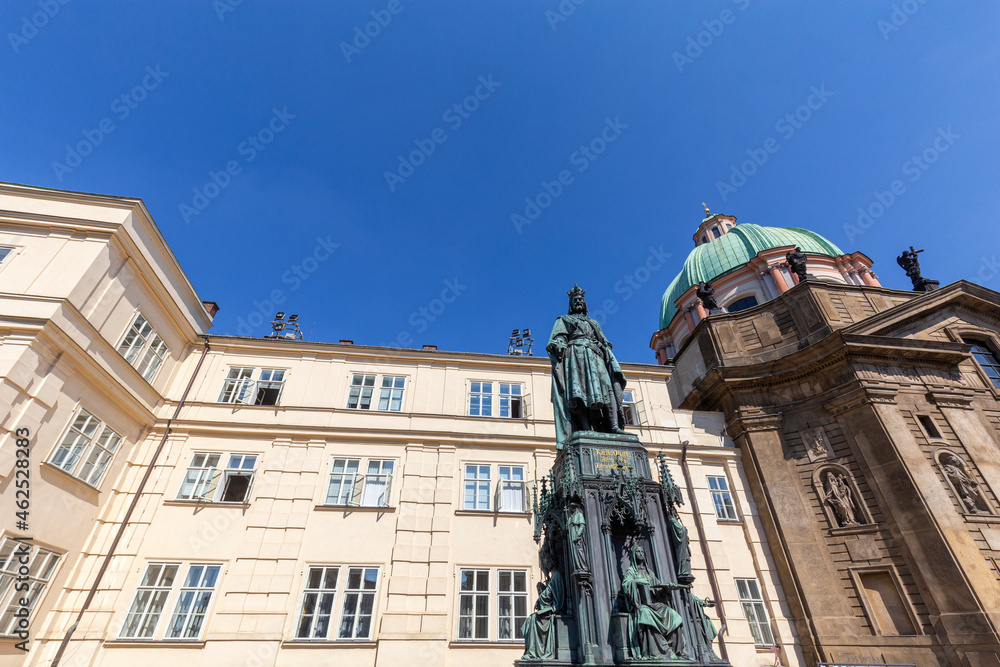 Fototapeta premium Krizovnicke Namesti Statue at the entrance to the Charles Bridge in Prague.