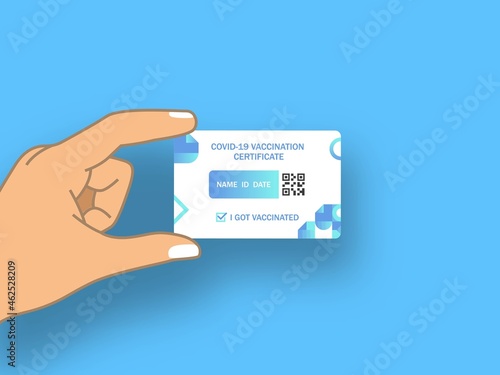 Hand Holding Vaccine Certificate Illustration. Vaccine Card or Passport Design Symbol