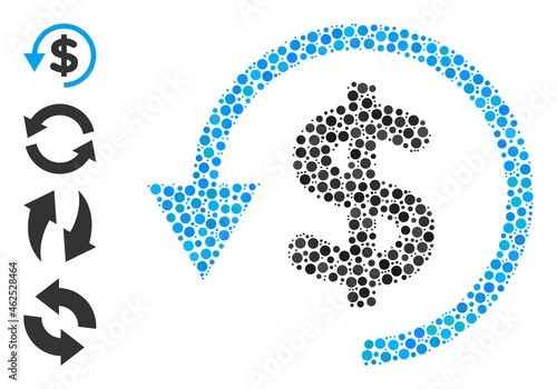 Round dot composition chargeback. Vector mosaic is based on chargeback icon, and made of scattered round items. Vector icon of chargeback composed of scattered round elements.