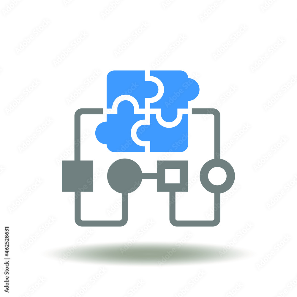Vector illustration of chart with puzzle. Symbol of hierarchy. Icon of organization, structure. Flowchart, algorithm of actions sign. Vector illustration of chart with puzzle. Symbol of hierarchy. Icon of organization, structure. Flowchart, algorithm of actions sign.
