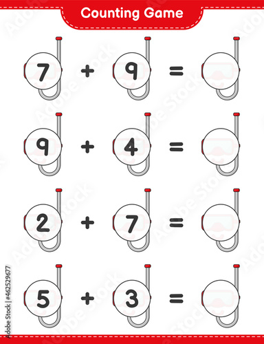 Counting game, count the number of Scuba Diving Mask and write the result. Educational children game, printable worksheet, vector illustration