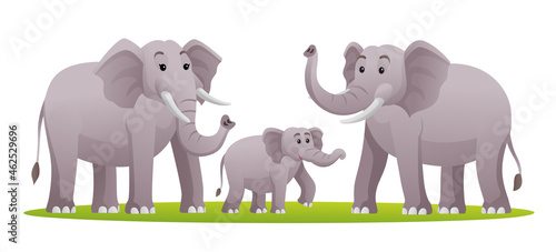 Set of elephant family cartoon illustration