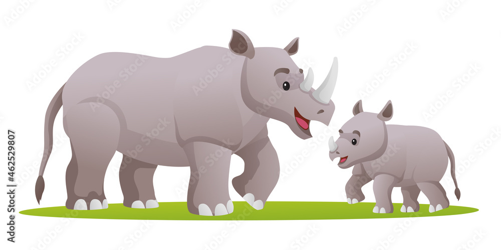 Rhino with cute cub cartoon illustration Rhino with cute cub cartoon illustration