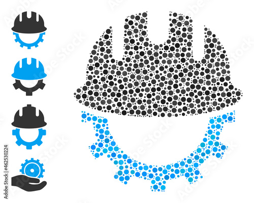 Round dot composition development hardhat. Vector mosaic is based on development hardhat icon, and done of scattered circle elements.