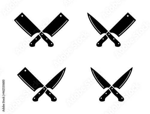 Vintage Cleaver Knife Cross sign Butcher Meat Logo Design Vector