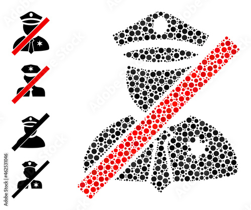 Round dot mosaic blacklisted police man. Vector mosaic is based on blacklisted police man symbol, and made of scattered spheric elements.