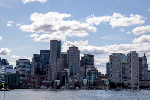 The Boston skyline and harbor during the day 