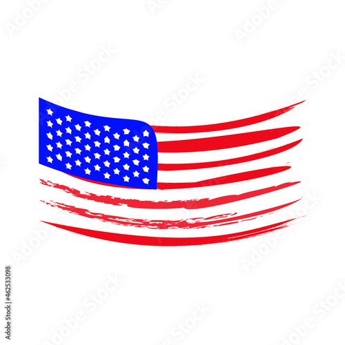 Developing American flag on a white background. Vector illustration.