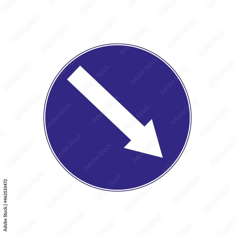 Blue keep right sign. Isolated road signpost. Regulation movement. Traffic laws. Vector illustration. Stock image. EPS 10. Blue keep right sign. Isolated road signpost. Regulation movement. Traffic laws. Vector illustration. Stock image. EPS 10.
