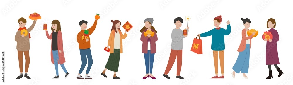 9 Chinese Lunar New Year characters, comic cartoon vector characters with action expressions 9 Chinese Lunar New Year characters, comic cartoon vector characters with action expressions