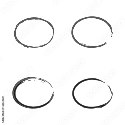 Black ink oval icon. Abstract geometric figure. Hand drawn art. Design element. Vector illustration. Stock image. EPS 10.