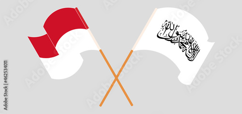 Crossed and waving flags of Indonesia and Taliban