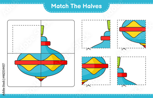 Match the halves. Match halves of Whirligig Toy. Educational children game, printable worksheet, vector illustration