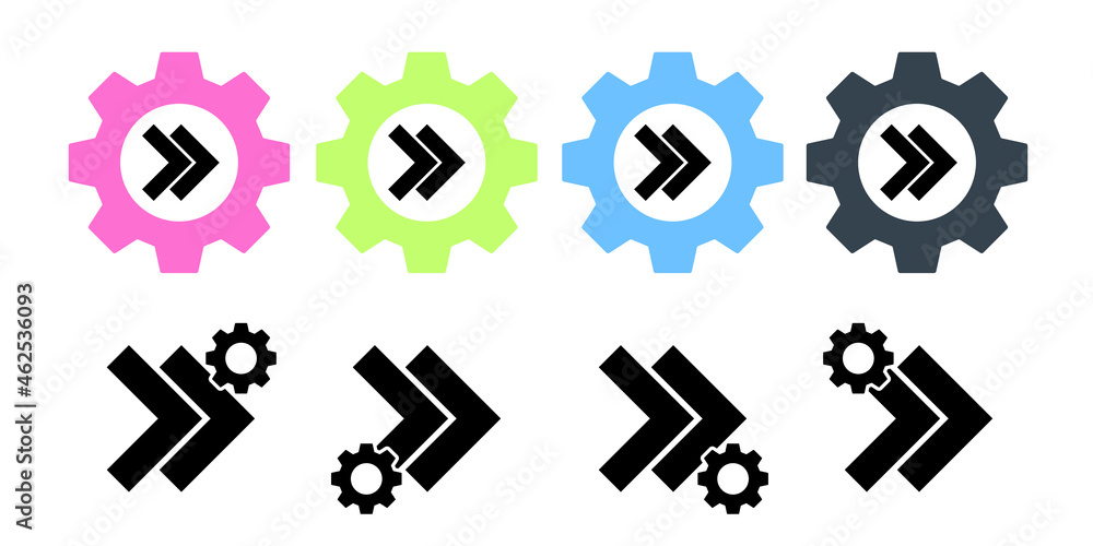 Arrow, right, double, rewind vector icon in gear set illustration for ui and ux, website or mobile application Arrow, right, double, rewind vector icon in gear set illustration for ui and ux, website or mobile application