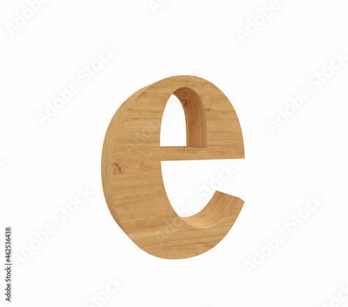 3d rendering small font letter E in wood material, realistic and isolated in white background