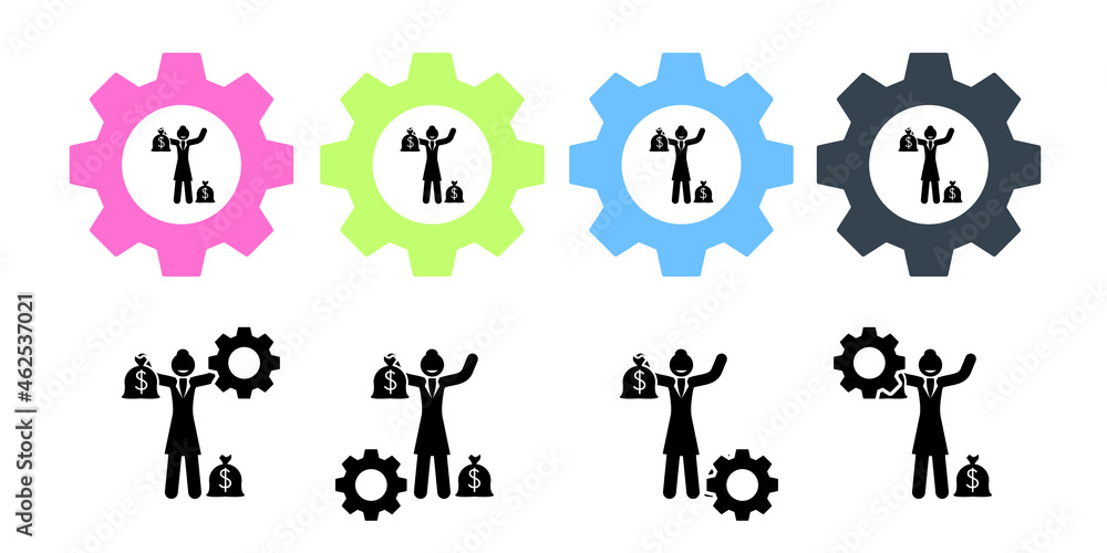 Businesswoman, money vector icon in gear set illustration for ui and ux, website or mobile application Businesswoman, money vector icon in gear set illustration for ui and ux, website or mobile application