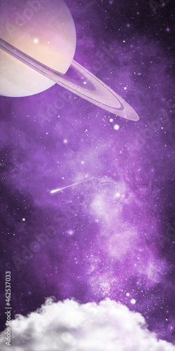 Colourful space starfield nebula and saturn planet banner