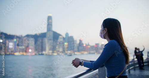 Photography Woman enjoy Hong Kong night view