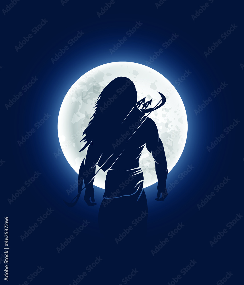 Lord rama vector graphic design with Bow and Arrow amazing full moon vector art.	 - obrazy, fototapety, plakaty 