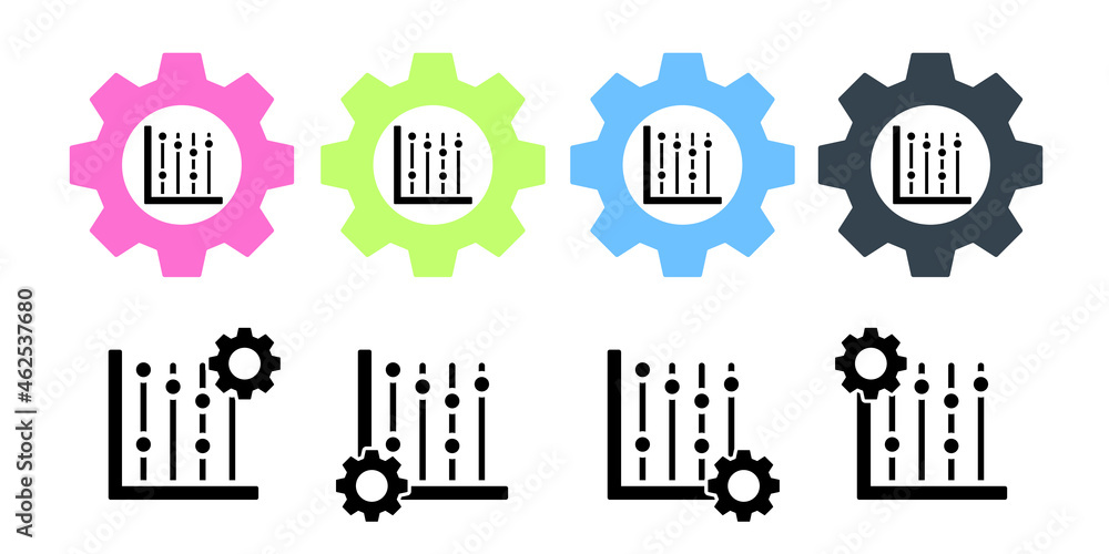 Chart graph diagram line vector icon in gear set illustration for ui and ux, website or mobile application