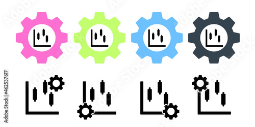 Chart box plot vector icon in gear set illustration for ui and ux, website or mobile application