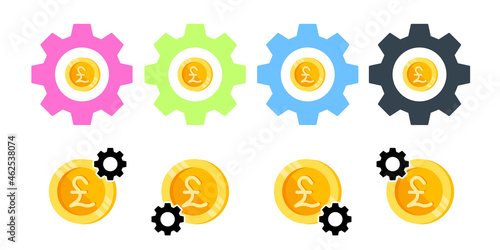 Pound sterling, coin, money color vector icon in gear set illustration for ui and ux, website or mobile application