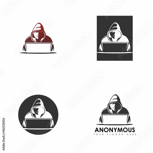 lurk spy behind minitor screen image graphic icon logo design abstract concept vector stock. Can be used as symbol related to internet or hacker or tech photo
